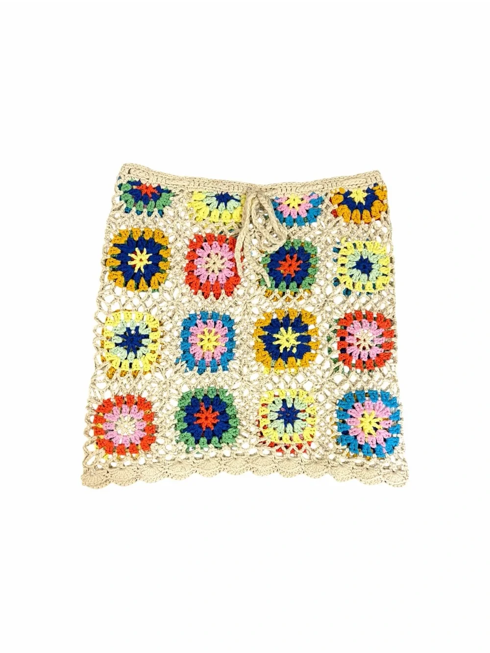 Crochet Granny Square Mini Skirt Cover Up Size Small Boho Beach Sensea Y2K